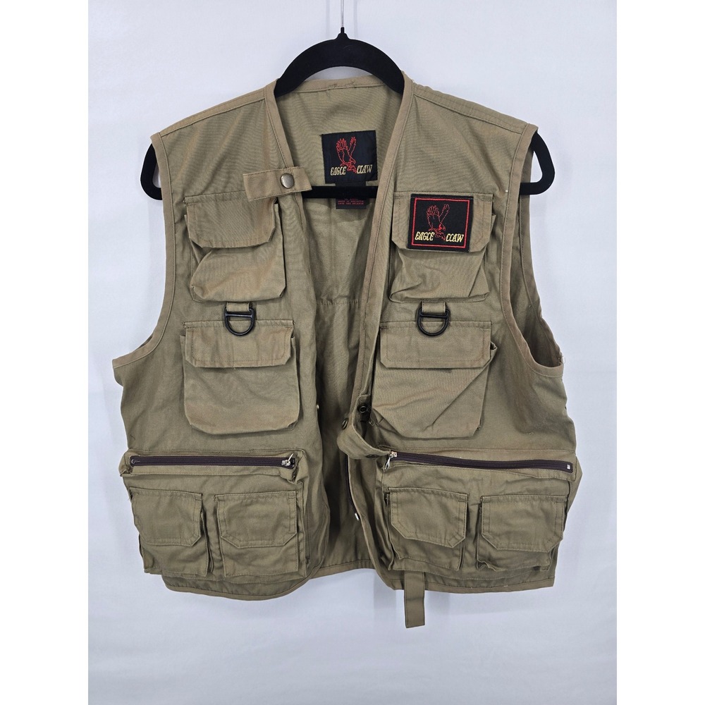 Eagle Claw Mens Fishing Vest Khaki Tan Multi-Pocket Utility‎ Hunting Size S/M